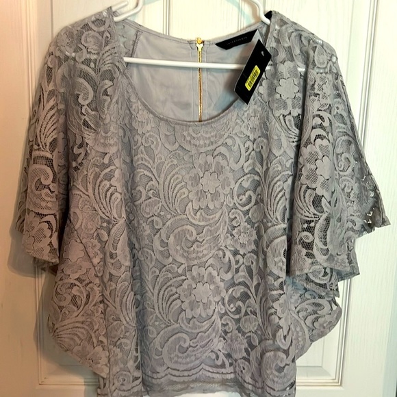 Investments Tops - NWT Investments gray lace short sleeved dress top Med